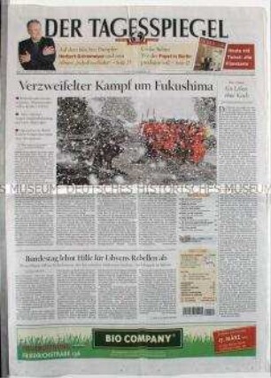Tageszeitung "Der Tagesspiegel" u.a. zum Reaktorunglück in Fukushima und zur Diskussion um die Energiepolitik in Deutschland