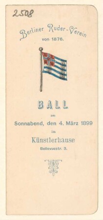Menükarte : Ball, Berliner Ruder-Verein von 1876, Künstlerhause, Bellevuestr. 3