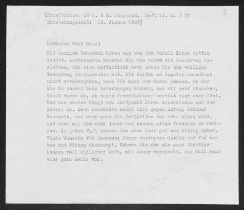Brief von Gerhart Hauptmann an Willy Haas
