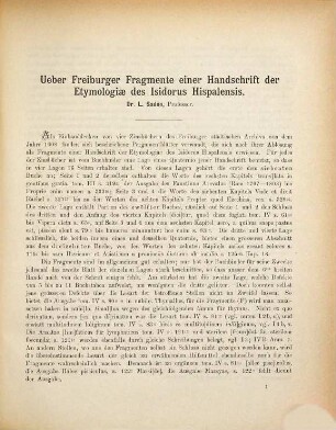 Ueber Freiburger Fragmente einer Handschrift der Etymologiae des Isidorus Hispalensis