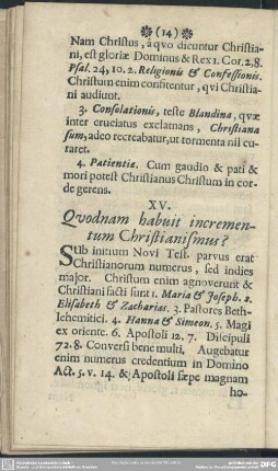XV. Quodnam habuit incrementum Christianismus?