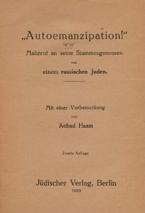 Autoemanzipation! : Mahnruf an seine Stammesgenossen