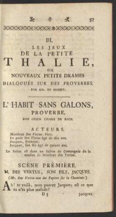 III. Les Jeux De La Petite Thalie, Ou Nouveaux Petits Drames Dialogués Sur Des proverbes