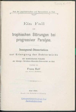 Ein Fall von trophischen Störungen bei progressiver Paralyse