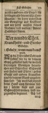 Der neundte Theil. Kranckheits- und Sterbe-Gebethe