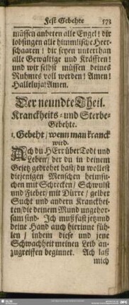 Der neundte Theil. Kranckheits- und Sterbe-Gebethe
