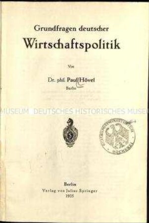 Veröffentlichung über die Grundfragen der Wirtschaftspolitik im Dritten Reich