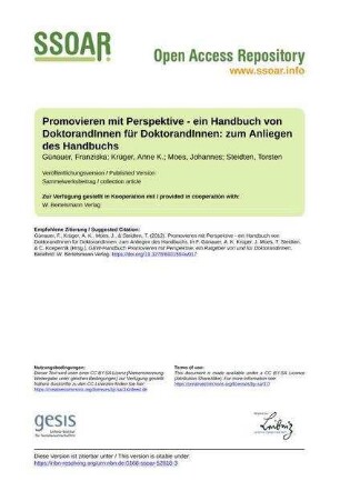 Promovieren mit Perspektive - ein Handbuch von DoktorandInnen für DoktorandInnen: zum Anliegen des Handbuchs