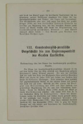 VIII. Brandenburgisch-preußische Vorgeschichte bis zum Regierungsantritt des Großen Kurfürsten