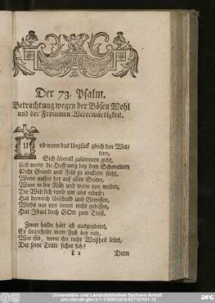 Der 73. Psalm. Betrachtung wegen der Bösen Wohl und der Frommen Widerwärtigkeiten.