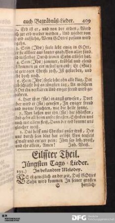Eilffter Theil. Jüngsten Tags-Lieder.