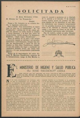 El ministerio de higiene y salud pública