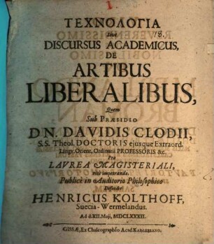 Technologia Sive Discursus Academicus, De Artibus Liberalibus