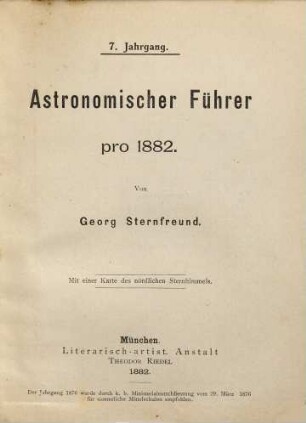 Astronomischer Führer : pro ..., 1882 = Jg. 7