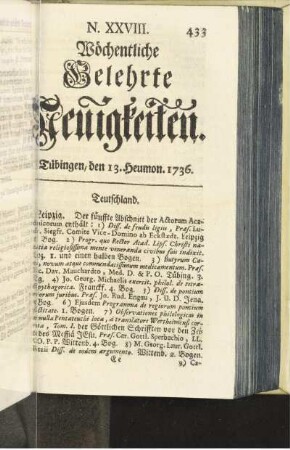 N. XXVIII. Tübingen, den 13. Heumon. 1736