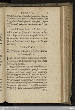 CAPUT VI. De Numeri divisione ad bene numerandum necessaria.