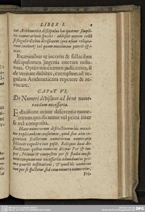 CAPUT VI. De Numeri divisione ad bene numerandum necessaria.