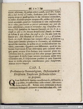 Cap. I. Praeliminaria Onomatologiam, Definitionem & Divisionem Templorum spectantia relative proponit