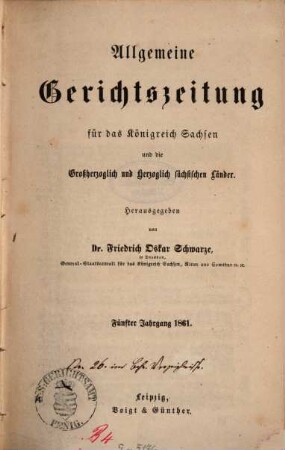 Allgemeine Gerichtszeitung für das Königreich Sachsen. 5, 5. 1861