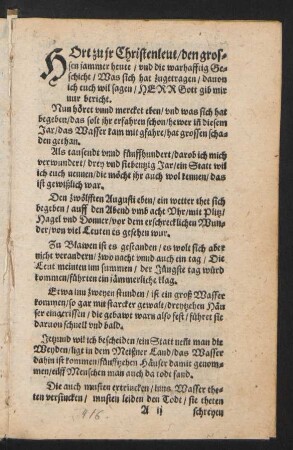 HOrt zu jr Christenleut/ den gros=||sen jammer heute/