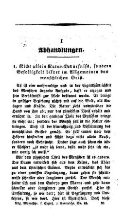 Nicht allein Natur-Bedürfniss, sondern Geselligkeit bildet im Allgemeinen den menschlichen Geist
