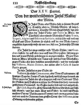 Das XXV. Capitul. Von der weltberühmten Insul Malta, oder Melita.