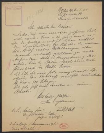 Brief an Karl Bauer an B. Schott's Söhne : 06.01.1921
