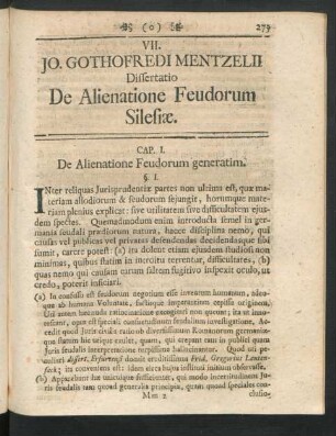 VII. Jo. Gothofredi Mentzelii Dissertatio De Alienatione Feudorum Silesiae