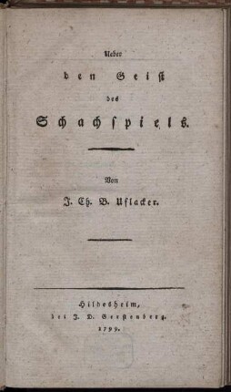 Ueber den Geist des Schachspiels