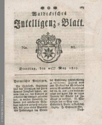 No. 21, Dienstag, den 21ten May 1805