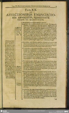 Tab. XX. De Affectionibus Enunciationis Absolutis, Qualitate Nempe Et Quantitate