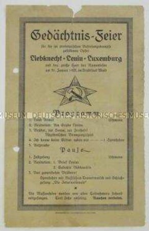 Programm einer Gedenkfeier für Liebknecht, Lenin und Luxemburg