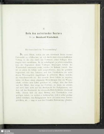 II. Rede des antretenden Rectors Dr. jur. Bernhard Windscheid : Recht und Rechtswissenschaft