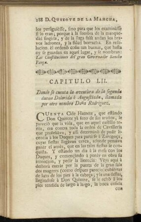 Capitulo LII. Donde se cuenta la aventùra de la segunda dueña Dolorida ô Angustida, [...]