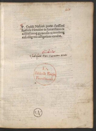 P. Ouidii Nasonis poetae clarissimi || Epistolae Heroides ... ||