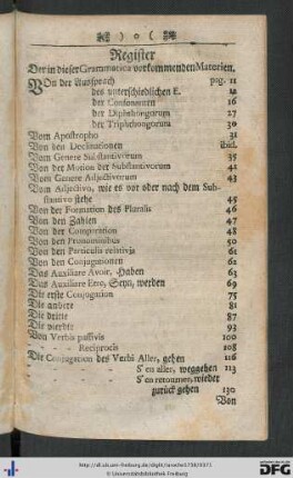 Register der in dieser Grammatica vorkommenden Materien.