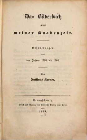 Das Bilderbuch aus meiner Knabenzeit : Erinnerungen aus den Jahren 1786-1804