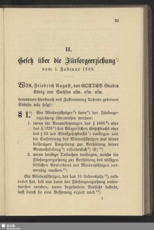 II. Gesetz über die Fürsorgeerziehung vom 1. Februar 1909