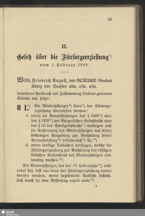 II. Gesetz über die Fürsorgeerziehung vom 1. Februar 1909