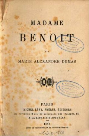 Madame Benoit : Par Marie Alexandre Dumas