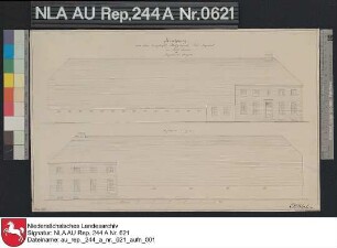 Seitenansichten vom Platzgebäude der Domäne Neu-Loquard bei LOQUARD Zeichnung von G. Behr Papier Format 44,6x28,0 M 1:161