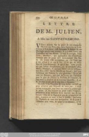 Lettre De Mr. Julien, A Mr. De Saint-Evremond.