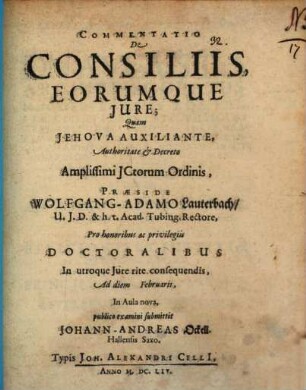 Commentatio De Consiliis, Eorumque Jure