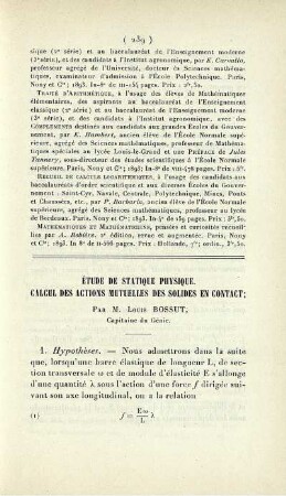 Étude de statique physique. Calcul des actions mutuelles des solides en contact.
