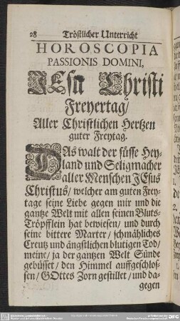 Horoscopia Passionis Domini, Jesu Christi Freyertag, Aller Christlichen Hertzen guter Freytag