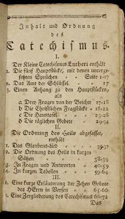 Inhalt und Ordnung des Catechismus.