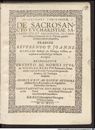 Assertiones theol. de sacrosancto eucharistiae sacramento
