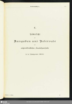 C. Uebersicht der Ausgaben und Reservate des außerordentlichen Staatshaushalts in der Finanzperiode 1894/95