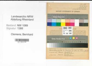 Entnazifizierung Bernhard Clemens , geb. 06.01.1898 (Brandmeister)