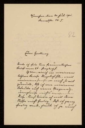 82: Brief von Karl von Unzer an Gottlieb Planck, München, 20.7.1901